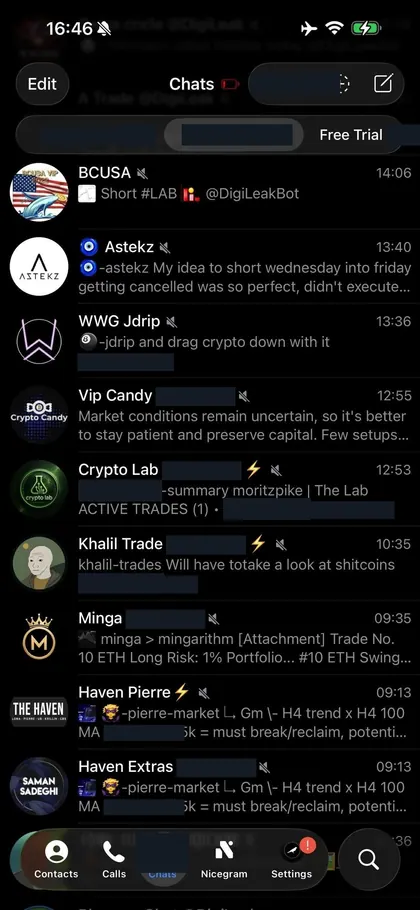 Telegram chat list inside the DIGI LEAK bot, screen 2 of 29, showing VIP signal rooms and their latest messages