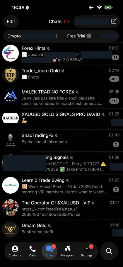 Telegram chat list inside the DIGI LEAK bot, screen 27 of 29, showing VIP signal rooms and their latest messages